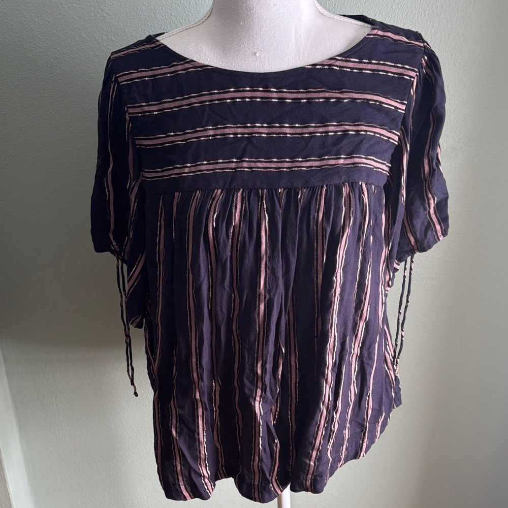 Anthropologie Black and Pink Striped Blouse